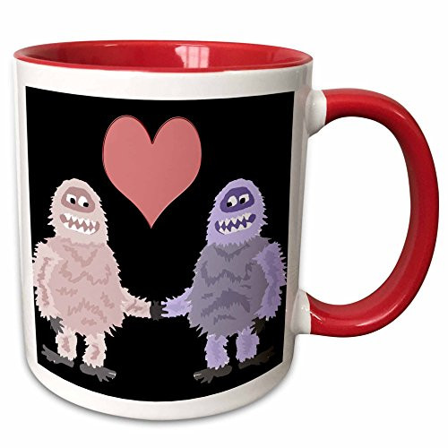 3dRose 254033_5 Funny Cute Abominable Snowman and Snowwoman in Love Ceramic Mug, 11oz, Red/White