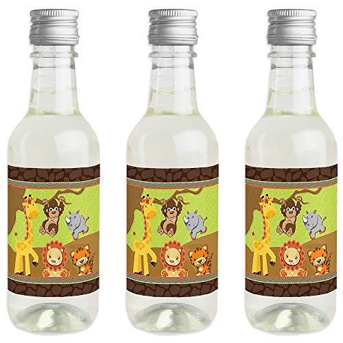 Funfari - Fun Safari Jungle - Mini Wine and Champagne Bottle Label Stickers - Baby Shower or Birthday Party Favor Gift for Women and Men - Set of 16