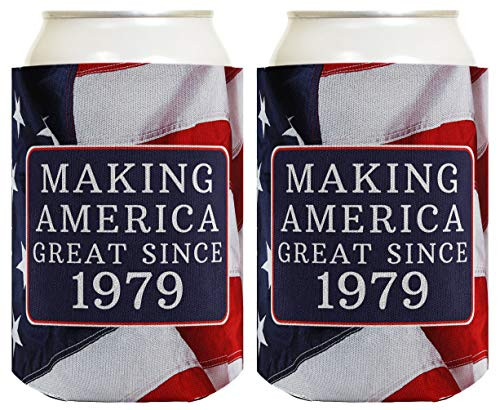 Birthday Gifts for 40th Birthday Making America Great Since 1979 40th Birthday Gag Gifts for Birthday Party 2 Pack Can Coolie Drink Coolers Coolies USA Flag