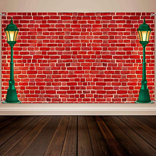 Brick Wall Theme Decoration Supplies, Extra Large Fabric Red Brick Wall Street Backdrop for Baby Shower Banner Decoration, Boy Girl Birthday Party Theme Photo Booth Background