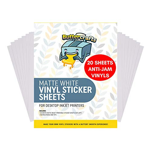 Printable Vinyl for Inkjet Printer (Matte White | Waterproof | 20 Sheets) - Inkjet Printable Vinyl Avoid Jams for Printers | Printable Waterproof Vinyl Sticker Paper for Cricut and Silhouette Printable Vinyl for Inkjet Printer (Matte White | Waterproof | 20 Sheets) - Inkjet Printable Vinyl Avoid Jams for Printers | Printable Waterproof Vinyl Sticker Paper for Cricut and Silhouette