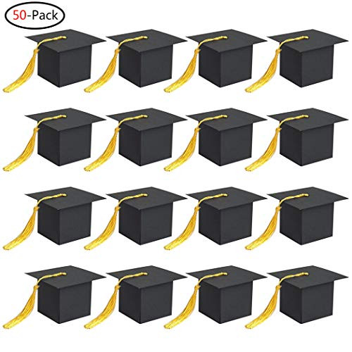 Faylapa 50Pcs Graduation Cap Candy Box Graduation Celebration Party Decoration Gift Boxes with Tassel Graduation Gift Box Graduation Party Favor