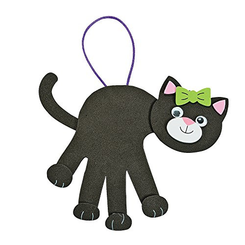 Fun Express Black Cat Handprint Craft Kit (Makes 12) Halloween, Hanging Decor Craft Kits, Handprint Decoration Kits