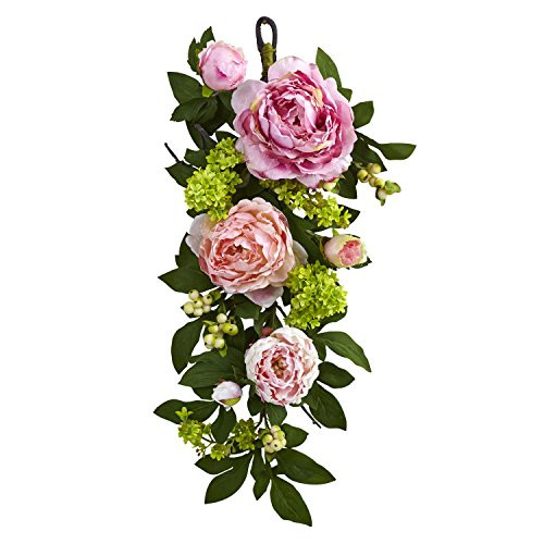Nearly Natural 4540 24in. Mixed Peony & Hydrangea Teardrop Garlands Pink