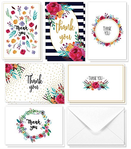 Thank You Cards - 48-Count Thank You Notes, Bulk Thank You Cards Set - Blank on the Inside, 6 Floral Designs - Includes Thank You Cards and Envelopes, 4 x 6 Inches