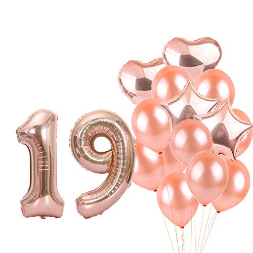 19th Birthday Decorations Party Supplies,19th Birthday Balloons Rose Gold,Number 19 Mylar Balloon,Latex Balloon Decoration,Great Sweet 19th Birthday Gifts for Girls,Photo Props