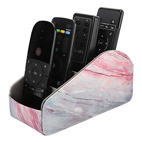 MoKo Remote Control Holder, Leather TV Remote Organizer Remote Caddy Desktop Organizer 5 Compartments for Remote Controllers, Office Supplies, Media Accessory Storage & Organizer - Pink Gray Marble