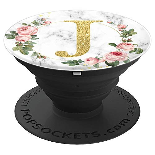 Letter J Rose Gold Monogram Initial Roses Pink Flowers Gift - PopSockets Grip and Stand for Phones and Tablets
