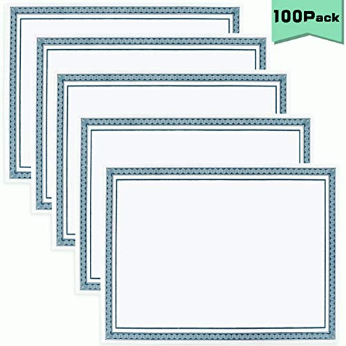 Nexxxi 100 Pack Certificate Paper,Blue Border Letter Size Blank Pape for Diploma Certificate, Specialty Award, 120 GSM Specialty Paper, Laser and Inkjet Printer Friendly, 8.5 x 11 Inches