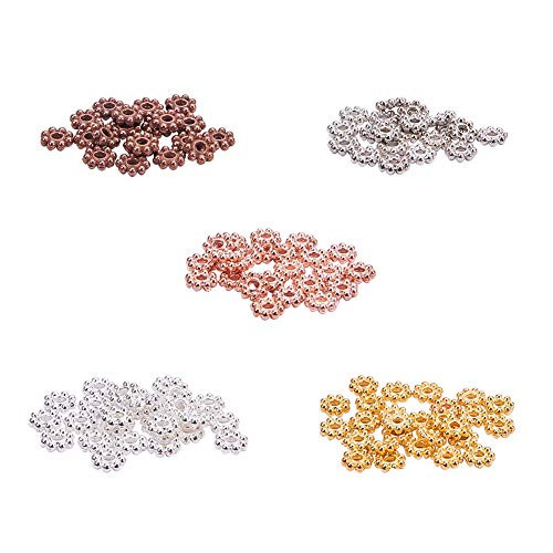 PH PandaHall 500pcs 5 Color Tibetan Alloy Flower Spacer Beads Daisy Metal Spacers for Bracelet Necklace Jewelry Making