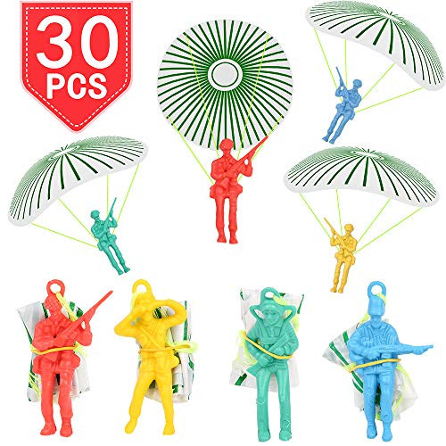 PROLOSO Vinyl Paratroopers Plastic Warrior Figures Mini Parachute Men Airborne Action Figures Party Favors Toy Assortment 30 Pack