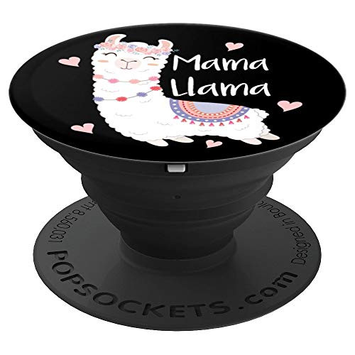 Mama Llama Flowers Cute Llamas Black Background Mom Gift PopSockets Grip and Stand for Phones and Tablets
