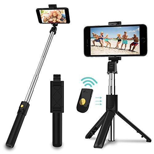 SYOSIN Selfie Stick, 3 in 1 Extendable Selfie Stick Tripod with Detachable Bluetooth Wireless Remote Phone Holder Compatible with iPhone and Android Smartphone