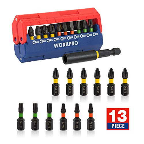 WORKPRO 13-Piece Impact Screwdriver Bit Set, Magnetic Extension Bit Holder with Pressed Magnetic Case