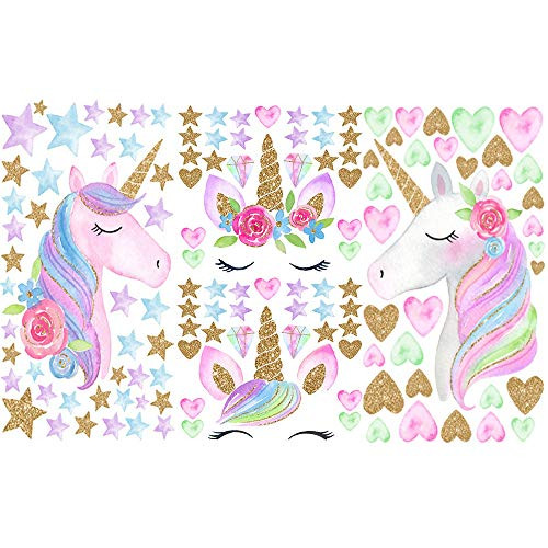 Unicorn Pictures Wall Decor, Removable Unicorn Wall Decal Sticker for Girls/Kids Bedroom Nursery Room Birthday Party Favor Christmas Gifts (3 Sheets Unicorn A+B+C)