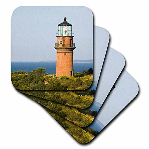 3dRose Marthas Vineyard Aquinnah/Gay Head Lighthouse US22 WBI0279 Walter Bibikow Ceramic Tile Coasters (Set of 4)