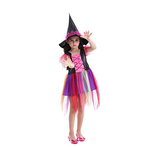 Fedio Girls Witch Halloween Costume Dress up Set with Witch Hat