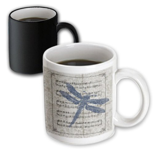 3dRose 108739_3""Vintage Blue Dragonfly" Magic Transforming Mug 11 oz Black/White