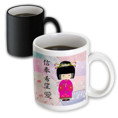 3dRose mug_20553_3 Geisha Faith Hope Love Magic Transforming Mug, 11-Ounce