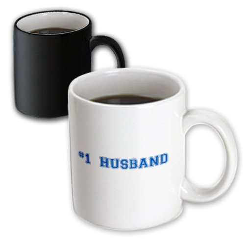 3dRose mug_151615_3 No 1 Husband Number One Award for Worlds Greatest and Best Husbands Blue Text Magic Transforming Mug, 11-Ounce