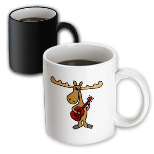 3dRose 196090_3 Funny Moose Playing Guitar Mug, 11 oz, Black/White