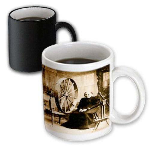 3dRose mug_16252_3 Louis Peshas Granny and Spinning Wheel Sepia - Magic Transforming Mug, Multicolor, 11 oz