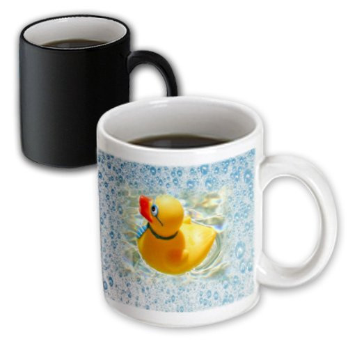 3dRose Cute Rubber Duckie Taking a Bubble Bath, Magic Transforming Mug, 11-Ounce