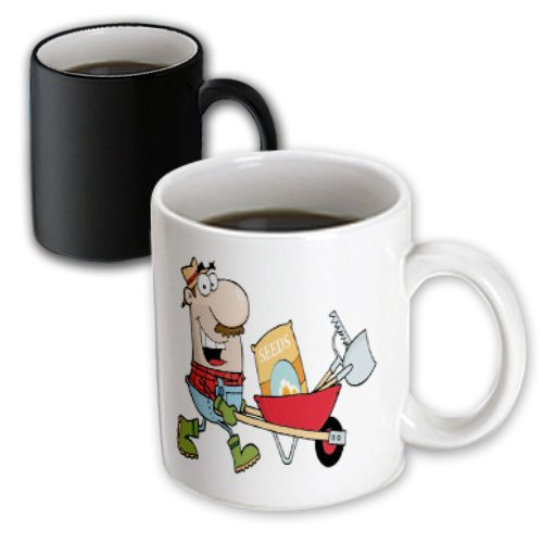 3dRose mug_118739_3 Happy Cartoon Man Gardening Gardener Magic Transforming Mug, 11-Ounce