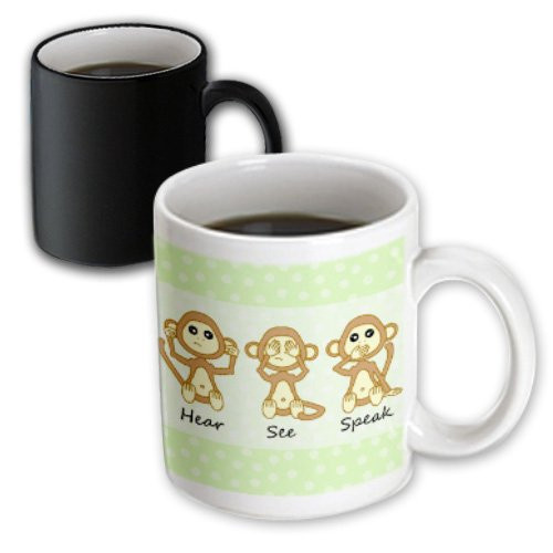 3dRose Hear No See No Speak No Evil Cute Baby Monkeys Magic Transforming Mug, 11-Ounce