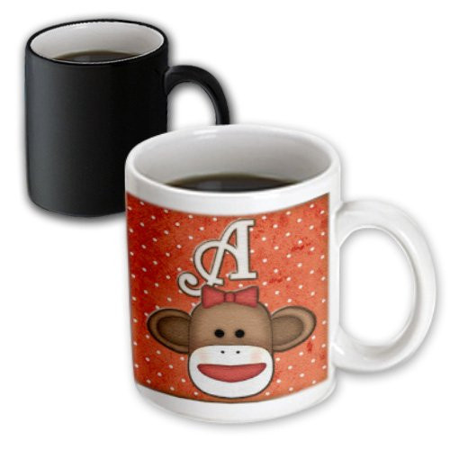 3dRose Cute Sock Monkey Girl Initial Letter A Magic Transforming Mug, 11-Ounce