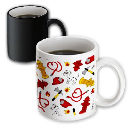 3dRose mug_165910_3 Cute Fireman Firefighter Love Pattern White Magic Transforming Mug, 11-Ounce