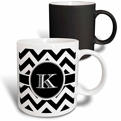 3dRose 222073_3 Black And White Chevron Monogram Initial K Magic Transforming Mug, 11 oz