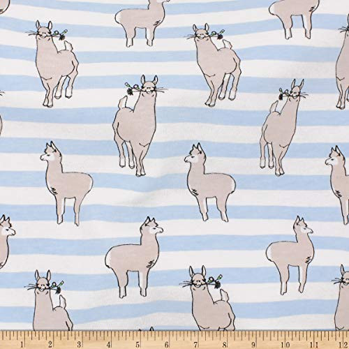 Telio Organic Stretch Cotton Jersey Llama Fabric, Baby Blue, Fabric By The Yard