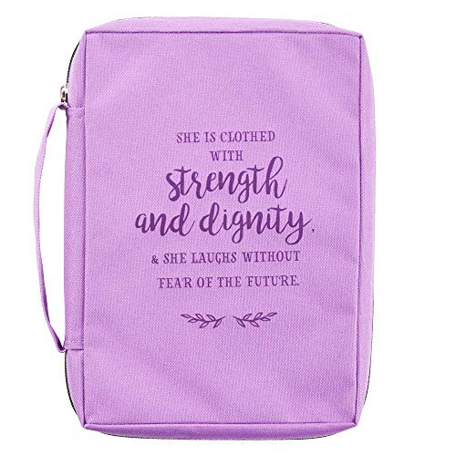 Strength and Dignity Proverbs 31:25 Purple Canvas Bible Cover, Book Cover Case for Men and Women