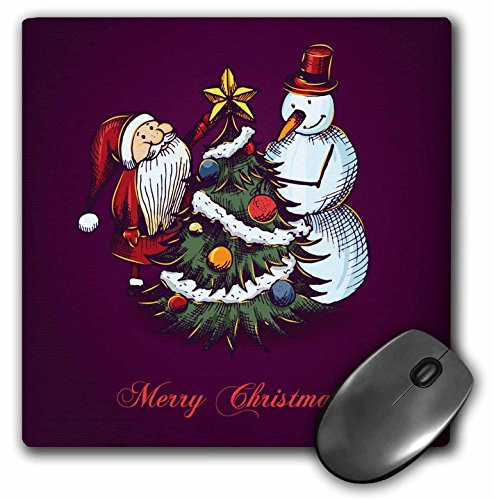 3dRose LLC 8 x 8 x 0.25 Inches Mouse Pad, Cute Snowman with Santa Claus and Christmas Tree with The Words Merry Christmas (mp_77696_1)