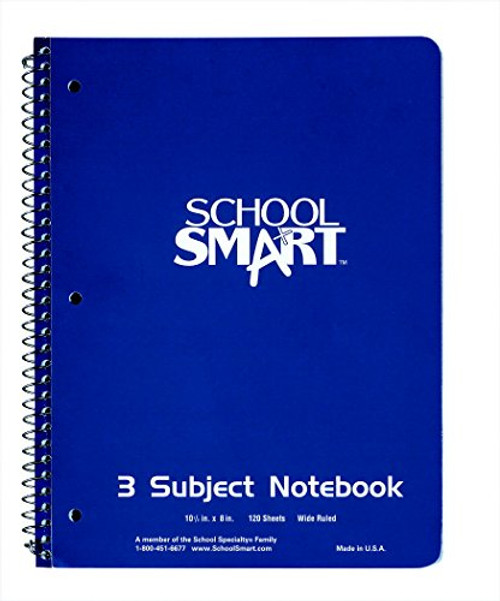 School Smart Spiral Perforated 3 Subject Wide Ruled Notebook, 10-1/2 x 8 Inches - 085269