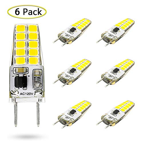 G8 Bulb Mini T4 JCD Type 120V Daylight White 3W Equivalent to Bi-Pin G8 Base Halogen Bulb 20W-25W Dimmable G8 LED Light Bulb 6000K for Under Cabinet Lighting, Puck Lights (6 Pack)