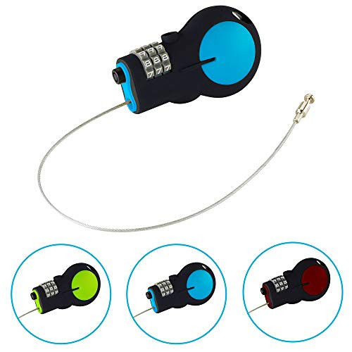 Lewis N. Clark Cable Lock: Luggage Lock + Travel Lock - Set Combination Lock for a TSA Approved Padlock or Bike Lock with 30-inch Retractable Steel Cable - Blue