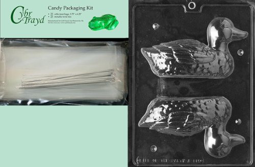 Cybrtrayd MdK25S-A115 3D Duck Animal Chocolate Candy Mold with Packaging Kit