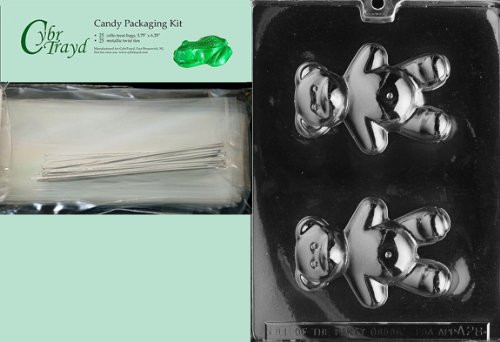 Cybrtrayd MdK25S-A028 Belly Button Teddy Animal Chocolate Candy Mold with Packaging Kit