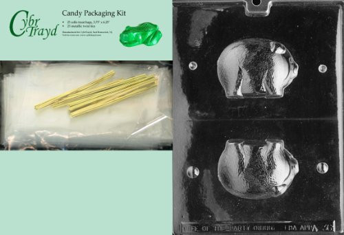 Cybrtrayd MdK25G-A036 3D Pig Animal Chocolate Candy Mold with Packaging Kit