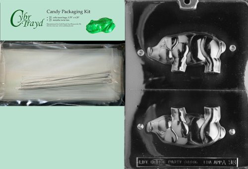 Cybrtrayd MdK25S-A098 3D Standing Pig Animal Chocolate Candy Mold with Packaging Kit