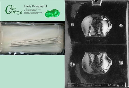 Cybrtrayd MdK25S-A036 3D Pig Animal Chocolate Candy Mold with Packaging Kit