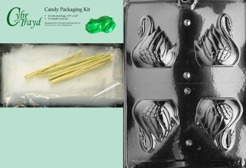 Cybrtrayd MdK25G-A027 Swan Animal Chocolate Candy Mold with Packaging Kit