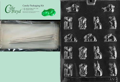 Cybrtrayd MdK25S-A055 Small Animals Animal Chocolate Candy Mold with Packaging Kit