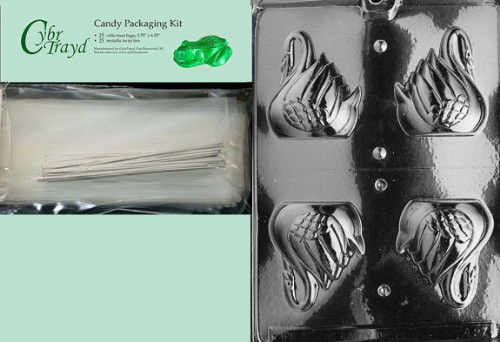 Cybrtrayd MdK25S-A027 Swan Animal Chocolate Candy Mold with Packaging Kit