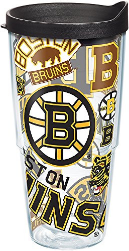 Tervis 1272245 NHL Boston Bruins All Over Tumbler with Wrap and Black Lid 24oz, Clear
