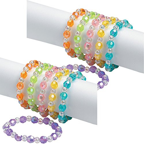 Fun Express Inc. Assorted Plastic Iridescent Bead Bracelets 48 Pcs