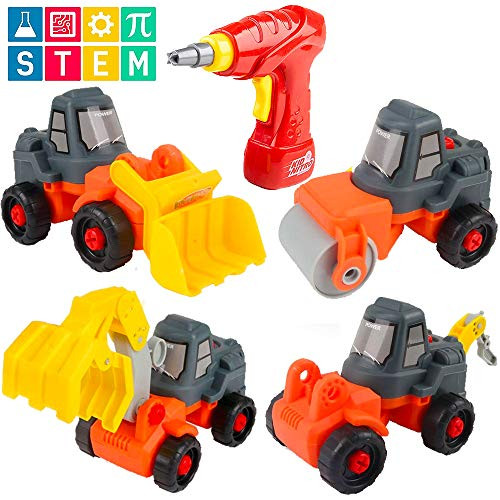 Liberty Imports Kids Take Apart Toys - 4-in-1 Build Your Own Toy Vehicle Construction Playset - Realistic Sounds and Lights with Tools and Power Drill (Construction)