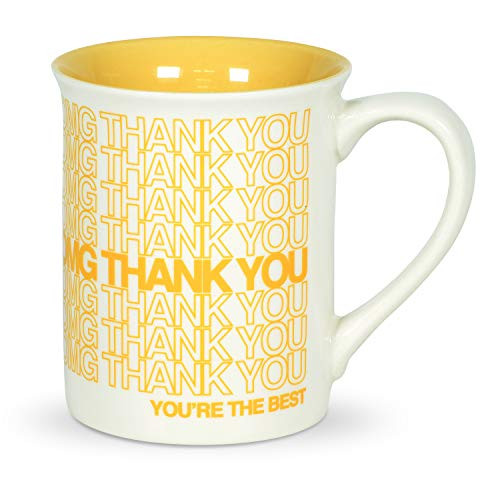 Enesco 6006212 Our Name is Mud OMG Thank You Repeating Type Coffee Mug, 16 Ounce, Yellow and White